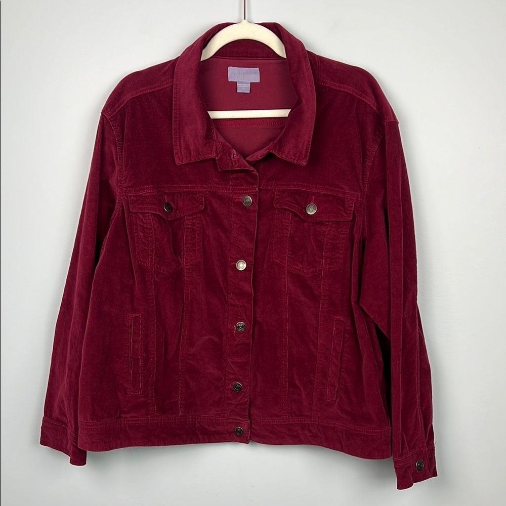 Laura Scott Plus 2X raspberry button down micro-corduroy ladies jacket